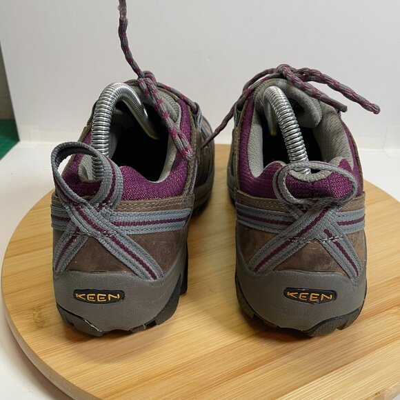 KEEN Women 7 Brown Purple Detroit Low Steel Toe Shoe Work Safety Utility Leather - Picture 3 of 9